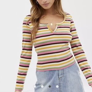 ASOS, crop top bright stripe rib shirt, women's 4